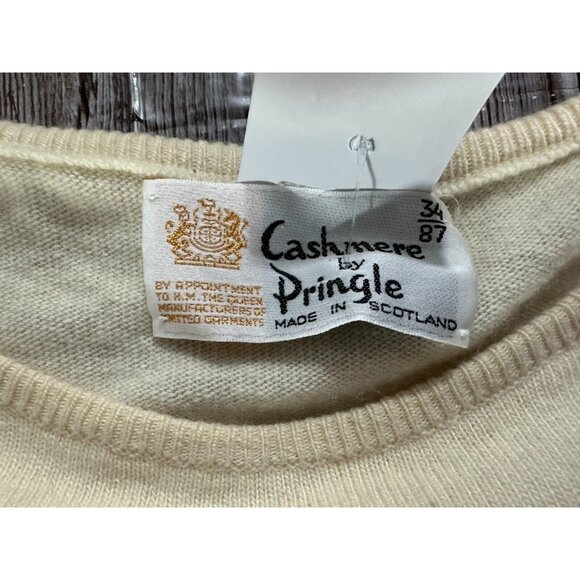 Pringle Of Scotland 100% Cashmere Sweater size 34 color Ivory multi vintage - Picture 2 of 4